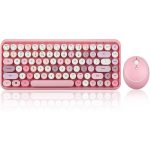 Perixx Periduo 713 draadloos compact roze toetsenbord en muis 2in1 desktop set - Pastelroze - Retro toetsenbord - 2.4ghz