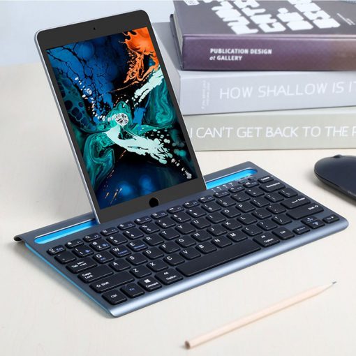 Delux K2201V Draadloos compact toetsenbord Bluetooth 5.0 Oplaadbaar stille Scissors toetsen Tablet houder Qwerty US 1