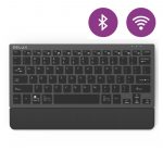 Delux K3300D Ergonomisch Compact draadloos toetsenbord - Bluetooth + 2.4ghz - Stille Scissors toetsen - Oplaadbaar - Zwart/zilver - Met stoffen palmsteun - QWERTY/US