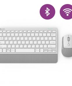 Heerlijk gebruiker lassen Delux K3300D+M520DB Compact draadloos toetsenbord + Muis - Bluetooth +  2.4ghz - Stille Scissors toetsen - Oplaadbaar - Zilver - Met stoffen  palmsteun - QWERTY/US - MiniToetsenbord.nl